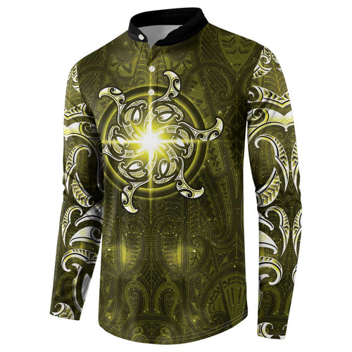 New Zealand Matariki Hiwaiterangi Button Sweatshirt Maori Moko Yellow Galaxy