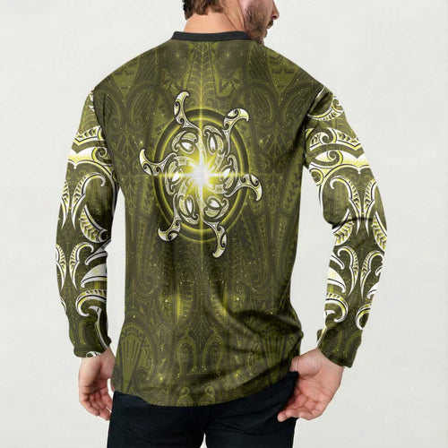 New Zealand Matariki Hiwaiterangi Button Sweatshirt Maori Moko Yellow Galaxy