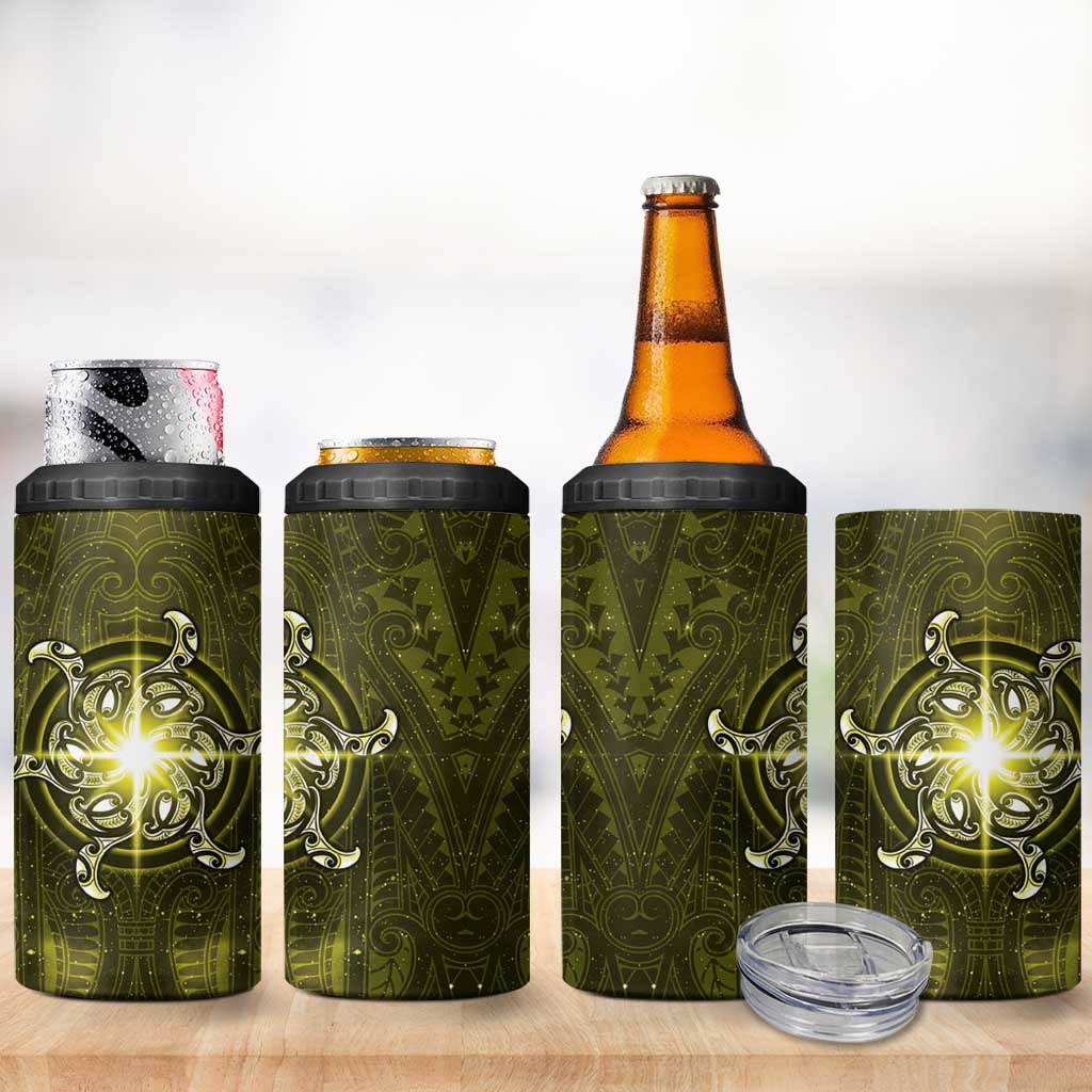 New Zealand Matariki Hiwaiterangi 4 in 1 Can Cooler Tumbler Maori Moko Yellow Galaxy