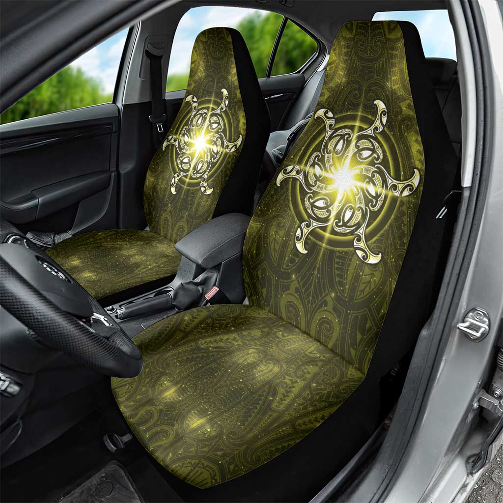 New Zealand Matariki Hiwaiterangi Car Seat Cover Maori Moko Yellow Galaxy