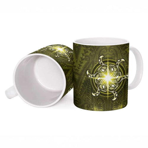 New Zealand Matariki Hiwaiterangi Ceramic Mug Maori Moko Yellow Galaxy