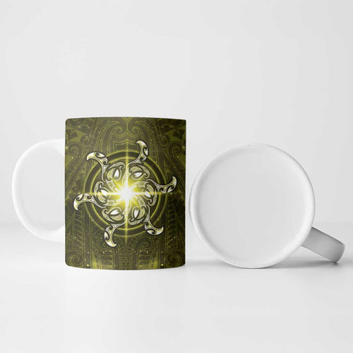 New Zealand Matariki Hiwaiterangi Ceramic Mug Maori Moko Yellow Galaxy