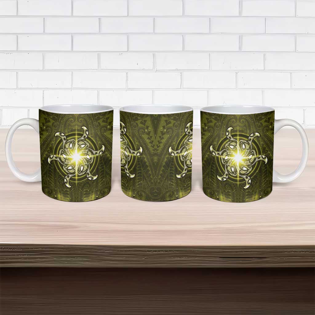 New Zealand Matariki Hiwaiterangi Ceramic Mug Maori Moko Yellow Galaxy