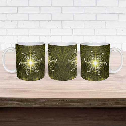 New Zealand Matariki Hiwaiterangi Ceramic Mug Maori Moko Yellow Galaxy