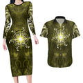 New Zealand Matariki Hiwaiterangi Couples Matching Long Sleeve Bodycon Dress and Hawaiian Shirt Maori Moko Yellow Galaxy