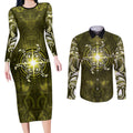 New Zealand Matariki Hiwaiterangi Couples Matching Long Sleeve Bodycon Dress and Long Sleeve Button Shirt Maori Moko Yellow Galaxy
