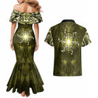 New Zealand Matariki Hiwaiterangi Couples Matching Mermaid Dress and Hawaiian Shirt Maori Moko Yellow Galaxy