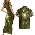 New Zealand Matariki Hiwaiterangi Couples Matching Short Sleeve Bodycon Dress and Hawaiian Shirt Maori Moko Yellow Galaxy