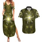 New Zealand Matariki Hiwaiterangi Couples Matching Summer Maxi Dress and Hawaiian Shirt Maori Moko Yellow Galaxy