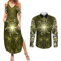 New Zealand Matariki Hiwaiterangi Couples Matching Summer Maxi Dress and Long Sleeve Button Shirt Maori Moko Yellow Galaxy