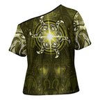 New Zealand Matariki Hiwaiterangi Cross Shoulder Shirt Maori Moko Yellow Galaxy