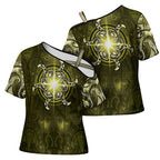 New Zealand Matariki Hiwaiterangi Cross Shoulder Shirt Maori Moko Yellow Galaxy