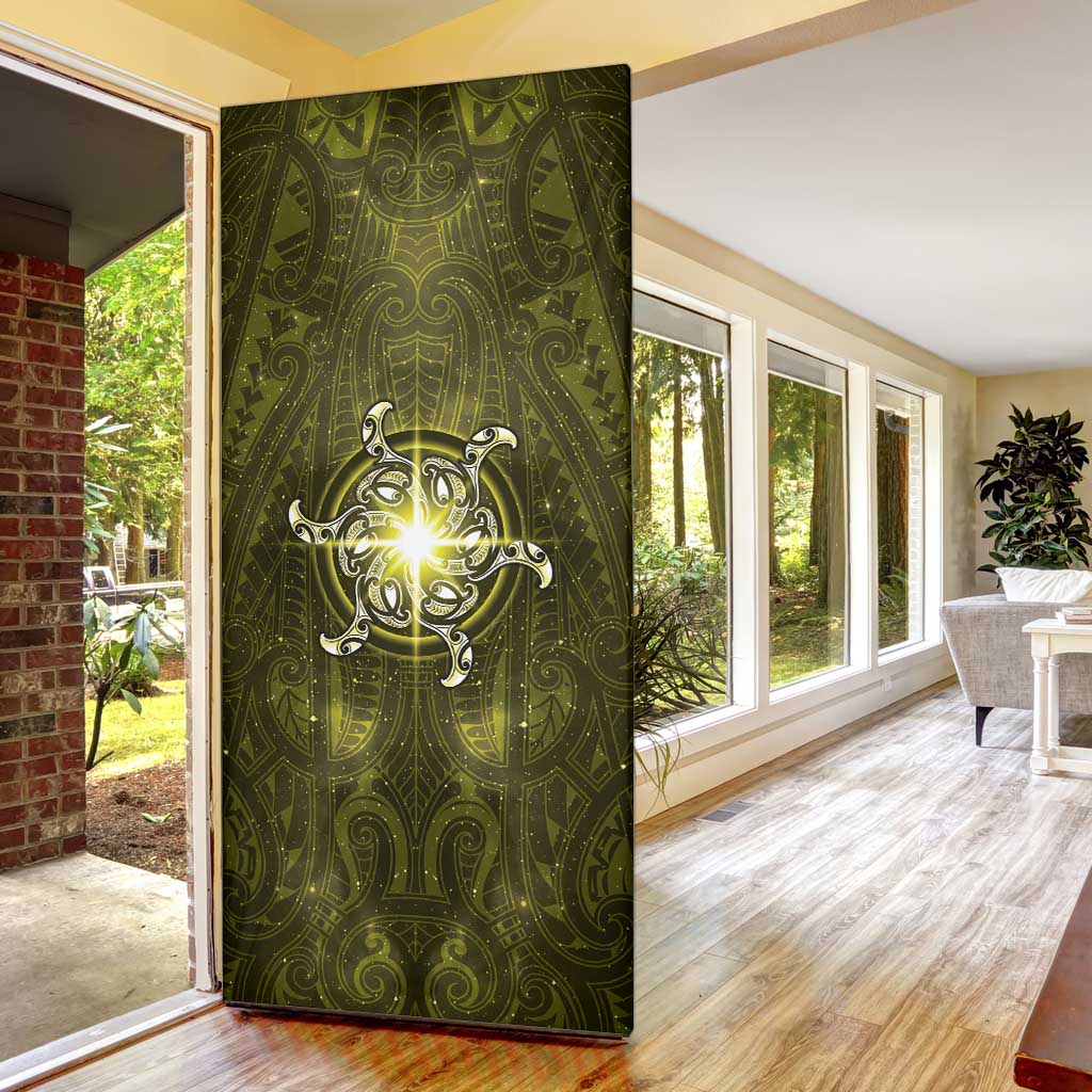 New Zealand Matariki Hiwaiterangi Door Cover Maori Moko Yellow Galaxy