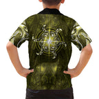 New Zealand Matariki Hiwaiterangi Family Matching Long Sleeve Bodycon Dress and Hawaiian Shirt Maori Moko Yellow Galaxy