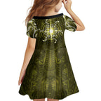 New Zealand Matariki Hiwaiterangi Family Matching Long Sleeve Bodycon Dress and Hawaiian Shirt Maori Moko Yellow Galaxy