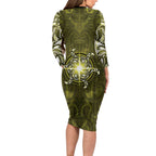 New Zealand Matariki Hiwaiterangi Family Matching Long Sleeve Bodycon Dress and Hawaiian Shirt Maori Moko Yellow Galaxy