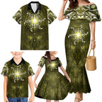 New Zealand Matariki Hiwaiterangi Family Matching Mermaid Dress and Hawaiian Shirt Maori Moko Yellow Galaxy