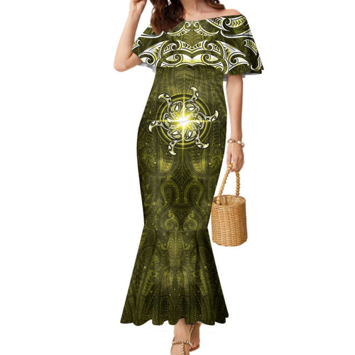 New Zealand Matariki Hiwaiterangi Family Matching Mermaid Dress and Hawaiian Shirt Maori Moko Yellow Galaxy