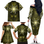 New Zealand Matariki Hiwaiterangi Family Matching Off The Shoulder Long Sleeve Dress and Hawaiian Shirt Maori Moko Yellow Galaxy