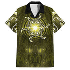New Zealand Matariki Hiwaiterangi Family Matching Off Shoulder Short Dress and Hawaiian Shirt Maori Moko Yellow Galaxy