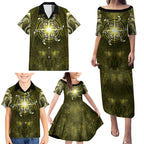 New Zealand Matariki Hiwaiterangi Family Matching Puletasi and Hawaiian Shirt Maori Moko Yellow Galaxy