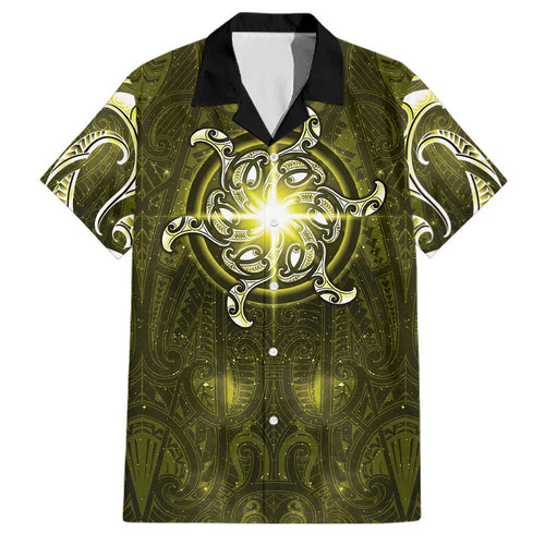New Zealand Matariki Hiwaiterangi Family Matching Puletasi and Hawaiian Shirt Maori Moko Yellow Galaxy