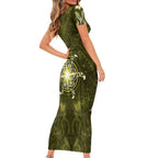 New Zealand Matariki Hiwaiterangi Family Matching Short Sleeve Bodycon Dress and Hawaiian Shirt Maori Moko Yellow Galaxy