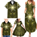 New Zealand Matariki Hiwaiterangi Family Matching Summer Maxi Dress and Hawaiian Shirt Maori Moko Yellow Galaxy