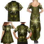 New Zealand Matariki Hiwaiterangi Family Matching Summer Maxi Dress and Hawaiian Shirt Maori Moko Yellow Galaxy