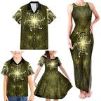 New Zealand Matariki Hiwaiterangi Family Matching Tank Maxi Dress and Hawaiian Shirt Maori Moko Yellow Galaxy