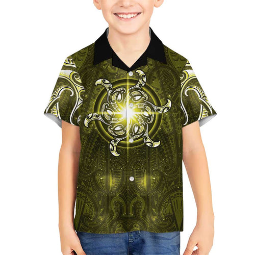 New Zealand Matariki Hiwaiterangi Family Matching Tank Maxi Dress and Hawaiian Shirt Maori Moko Yellow Galaxy