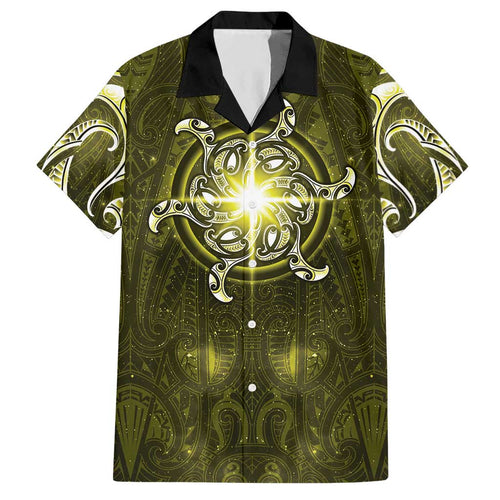 New Zealand Matariki Hiwaiterangi Hawaiian Shirt Maori Moko Yellow Galaxy