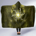 New Zealand Matariki Hiwaiterangi Hooded Blanket Maori Moko Yellow Galaxy