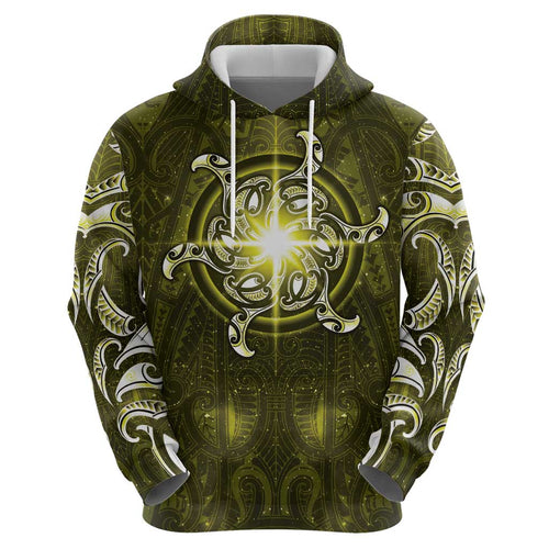 New Zealand Matariki Hiwaiterangi Hoodie Maori Moko Yellow Galaxy