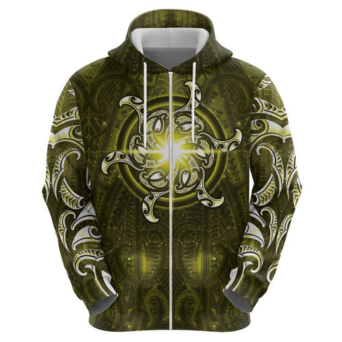 New Zealand Matariki Hiwaiterangi Hoodie Maori Moko Yellow Galaxy