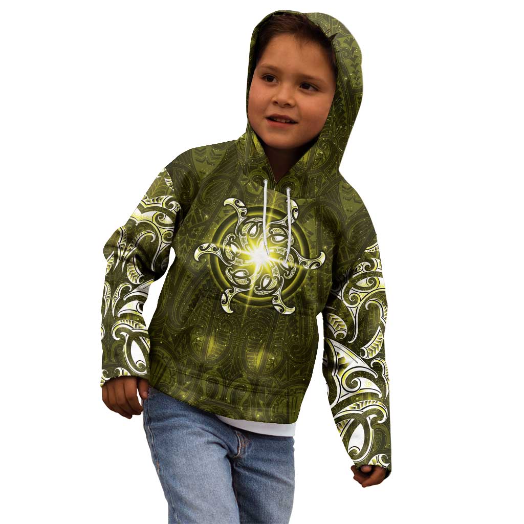 New Zealand Matariki Hiwaiterangi Kid Hoodie Maori Moko Yellow Galaxy