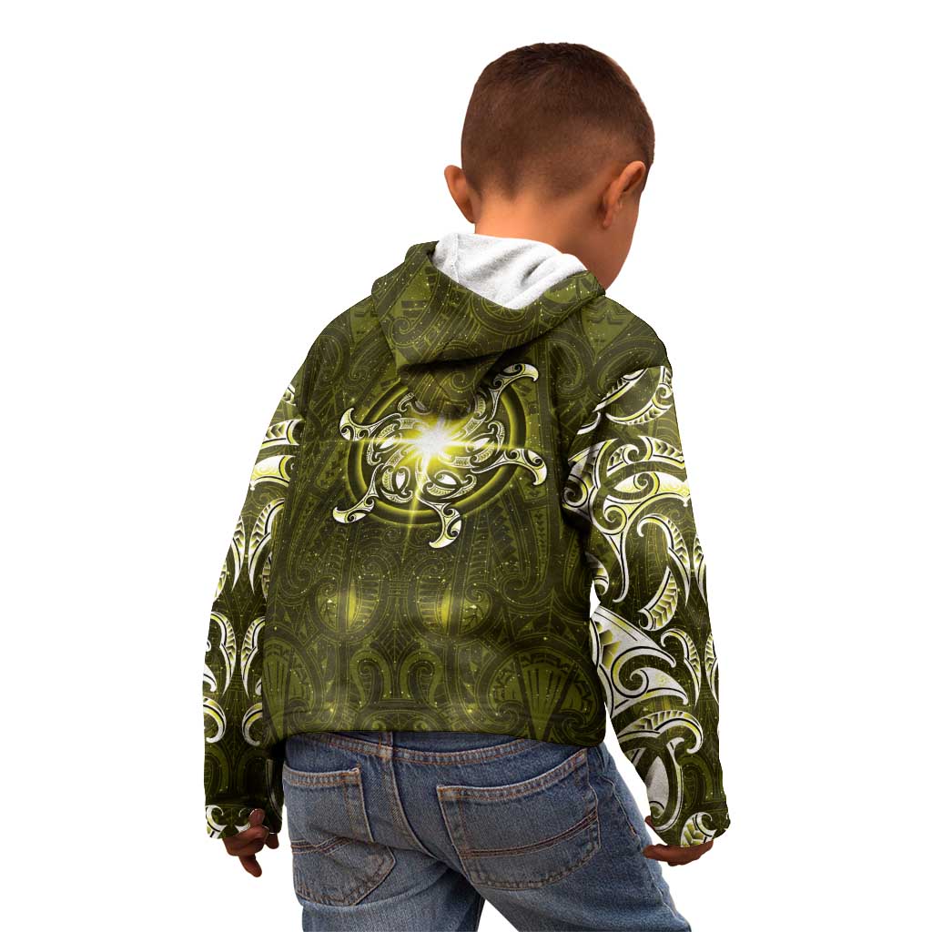 New Zealand Matariki Hiwaiterangi Kid Hoodie Maori Moko Yellow Galaxy