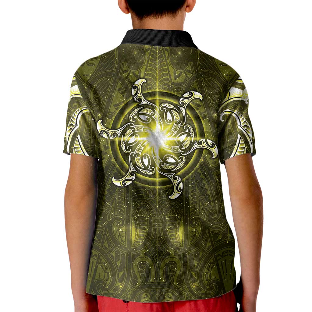 New Zealand Matariki Hiwaiterangi Kid Polo Shirt Maori Moko Yellow Galaxy
