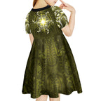 New Zealand Matariki Hiwaiterangi Kid Short Sleeve Dress Maori Moko Yellow Galaxy