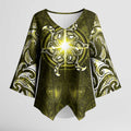 New Zealand Matariki Hiwaiterangi Kimono Sleeve Blouse Maori Moko Yellow Galaxy
