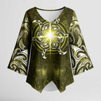 New Zealand Matariki Hiwaiterangi Kimono Sleeve Blouse Maori Moko Yellow Galaxy