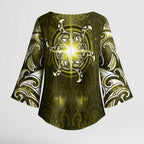 New Zealand Matariki Hiwaiterangi Kimono Sleeve Blouse Maori Moko Yellow Galaxy