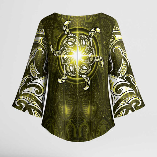 New Zealand Matariki Hiwaiterangi Kimono Sleeve Blouse Maori Moko Yellow Galaxy