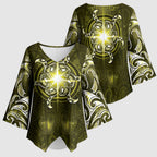New Zealand Matariki Hiwaiterangi Kimono Sleeve Blouse Maori Moko Yellow Galaxy