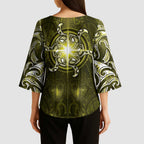 New Zealand Matariki Hiwaiterangi Kimono Sleeve Blouse Maori Moko Yellow Galaxy