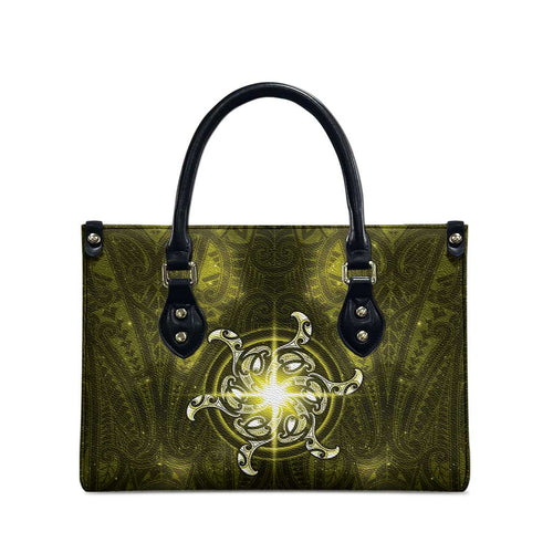 New Zealand Matariki Hiwaiterangi Leather Bag Maori Moko Yellow Galaxy