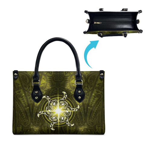 New Zealand Matariki Hiwaiterangi Leather Bag Maori Moko Yellow Galaxy