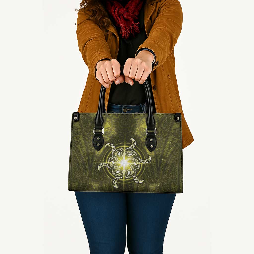 New Zealand Matariki Hiwaiterangi Leather Bag Maori Moko Yellow Galaxy