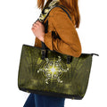 New Zealand Matariki Hiwaiterangi Leather Tote Bag Maori Moko Yellow Galaxy