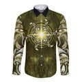 New Zealand Matariki Hiwaiterangi Long Sleeve Button Shirt Maori Moko Yellow Galaxy